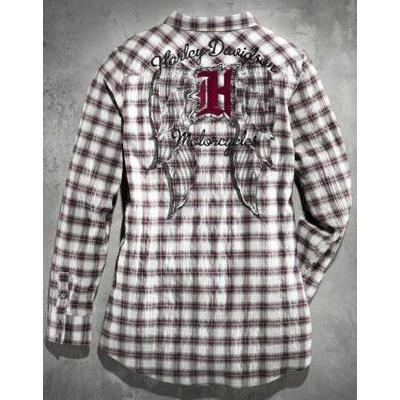 Harley Davidson ハーレーダビッドソン レディース ロングスリーブ ★　Women's Embellished Wing Plaid Shirt（サイズ　M）