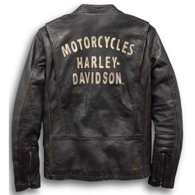 ハーレーダビッドソン　Harley Davidson メンズ　レザー　ジャケット ★　Men's Sleeve Stripe Slim Fit Leather Jacket　（サイズ　L）