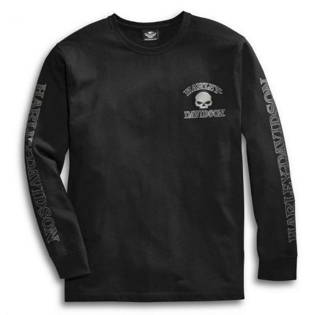 ハーレーダビッドソン　メンズ　ロングスリーブ シャツ　●　Harley-Davidson Men's Skull Long Sleeve Tee - Black（サイズ　L）